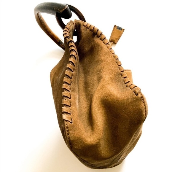 Tom Ford for Gucci Whipstitch Suede Wood-handle Bag - Picture 1 of 14